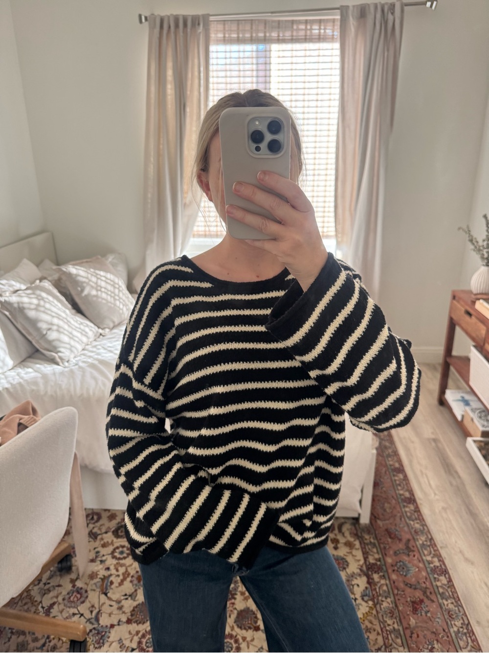 Striped Black and Cream Women's Sweater